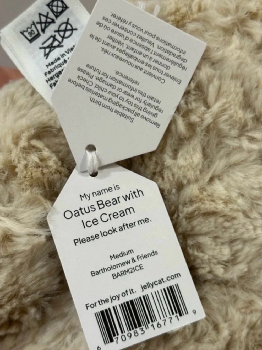 Authentic Jellycat NYC Exclusive Oatus Bear With Ice Cream